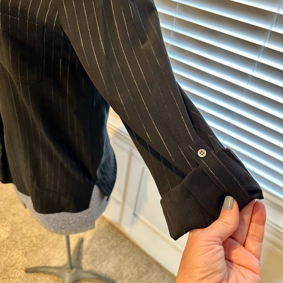 Joie | Black Silk Pinstripe Tunic | Long Sleeve | Size S - Picture 3 of 6